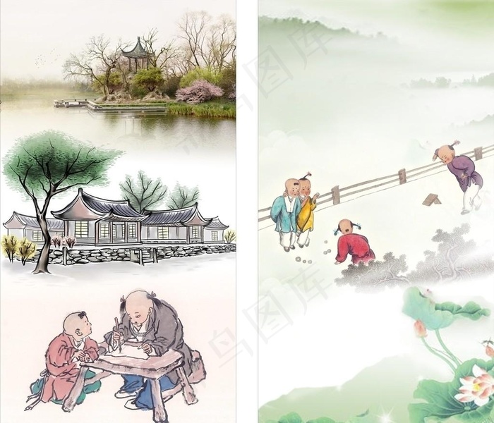 古典画 风景画cdr矢量模版下载