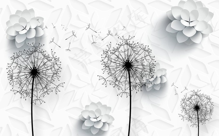 现代简约立体蒲公英电视背景墙(3780X2362(DPI:300))psd模版下载