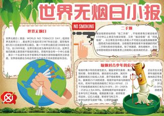 卡通世界无烟日学生电子小报手抄报模...