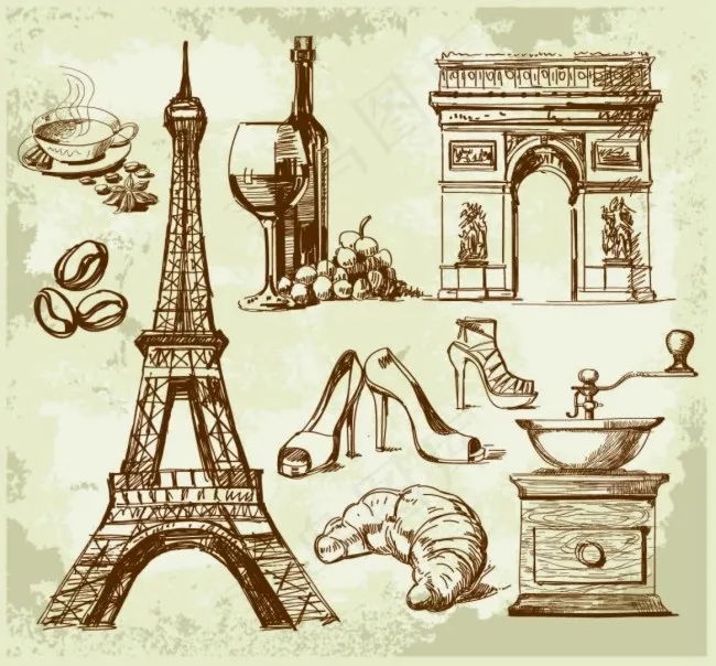 法国巴黎元素ai矢量模版下载