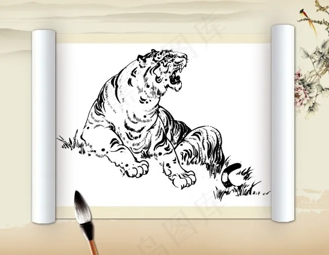 中国风老虎绘画素材psd模版下载