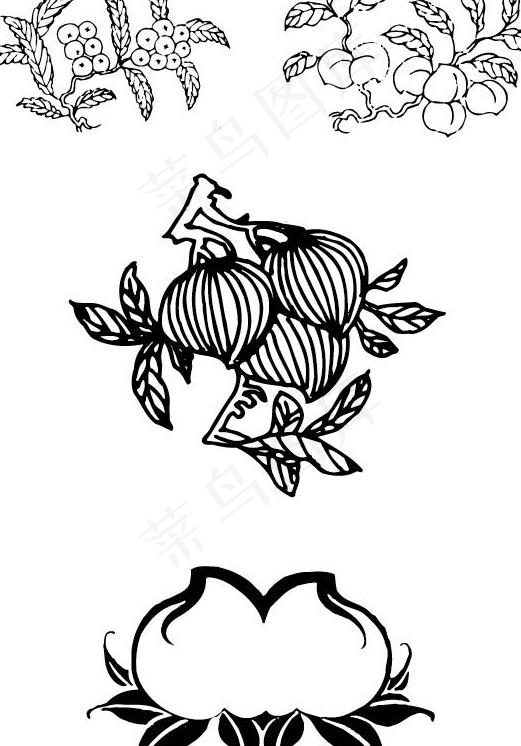 植物 瓜果纹 桃子 桔子 水果纹图...