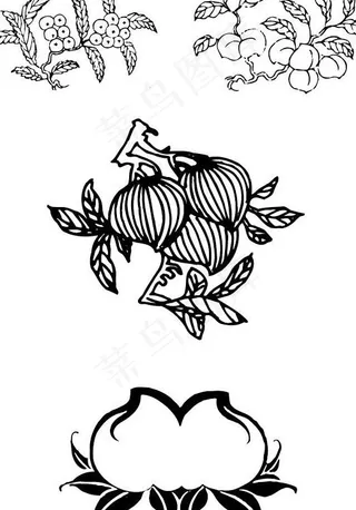 植物 瓜果纹 桃子 桔子 水果纹图...