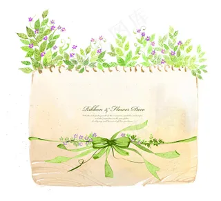 花藤植物与绿丝带装饰PSD分层素材