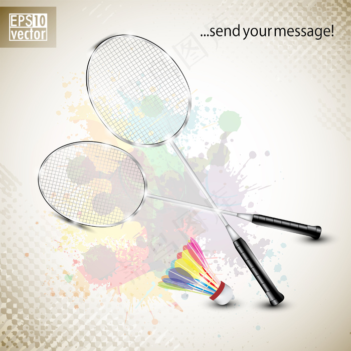 球拍和穿梭在火上抽象的蹩脚的颜色飞...