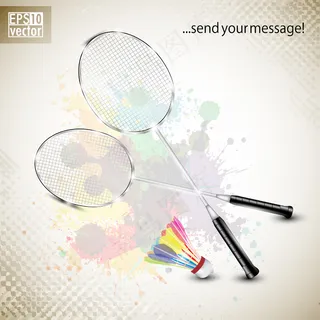 球拍和穿梭在火上抽象的蹩脚的颜色飞...