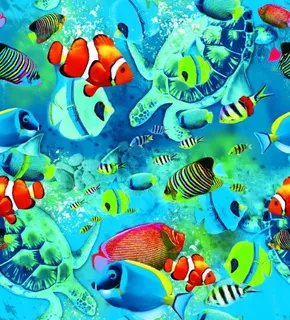 海底世界鱼大海数码印花设计
