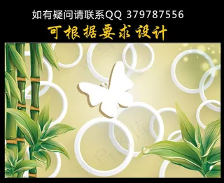 3D春意盎然手绘竹壁画电视背景墙