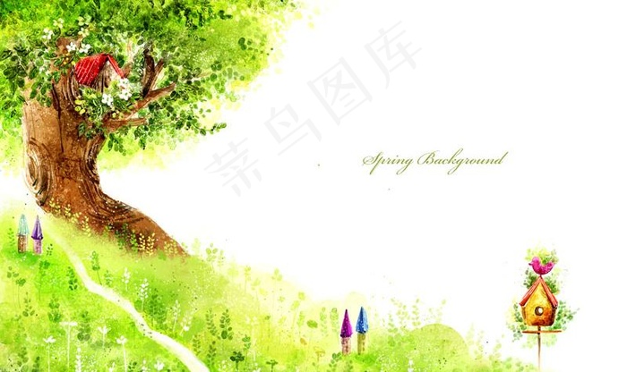 油画春天景色画PSD素材