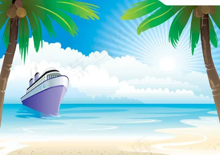 大海和轮船风景矢量素材