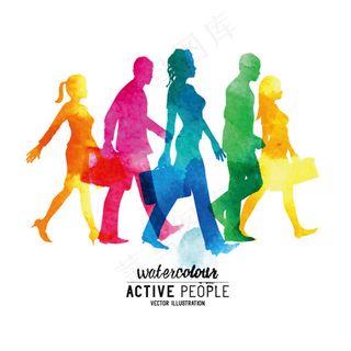 水彩人物剪影矢量素材适用于