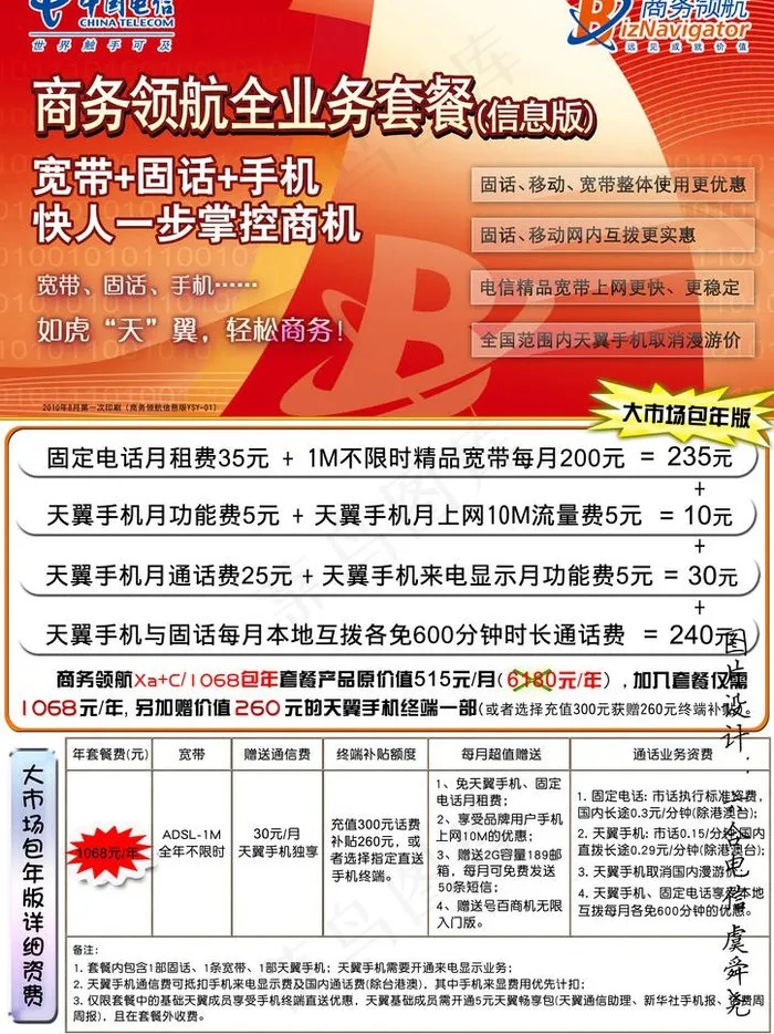电信商务领航信息版宣传彩页背面图片psd模版下载