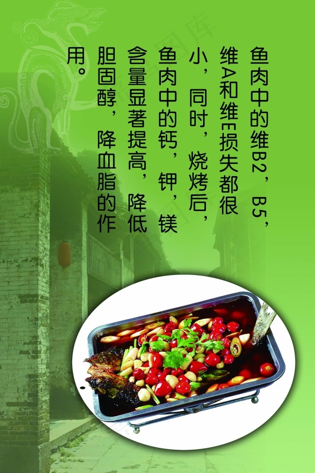 绿色底图碳烤鱼(4724X7087(DPI:150))psd模版下载