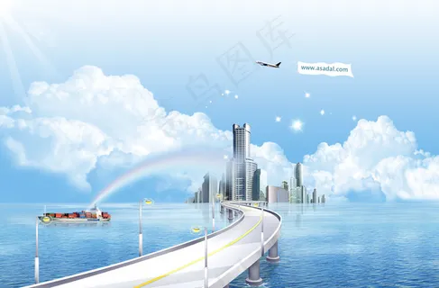 跨海大桥海岛城市风景PSD分 跨海大桥海岛城市风景PSD分