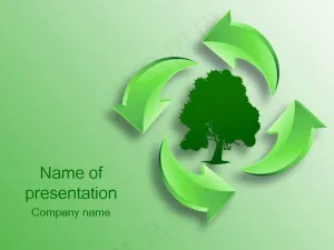 循环箭头绿色渐变背景PPT模板预览图
