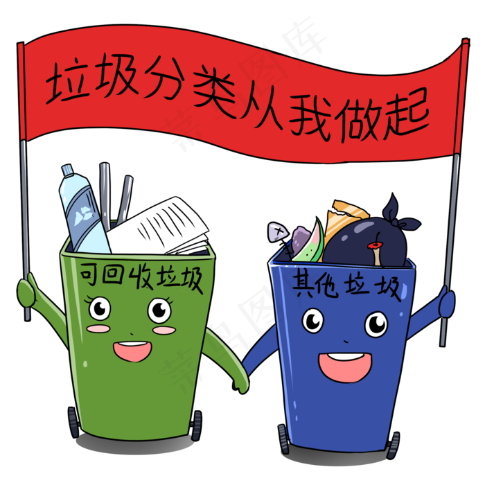 垃圾分类卡通元素分类垃圾,免抠元素(2000*2000px 300 dpi )psd模版下载