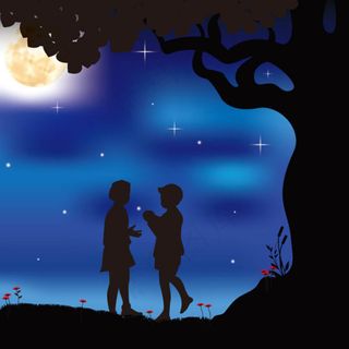 金秋月下的情侣剪影矢量素材