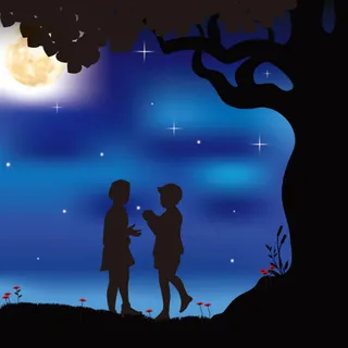 金秋月下的情侣剪影矢量素材