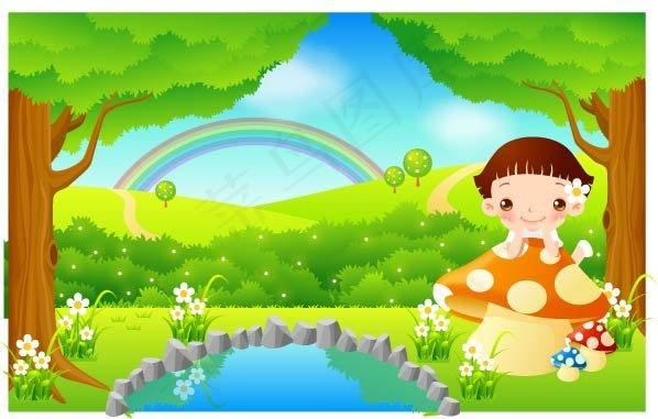绿色草地上的彩虹