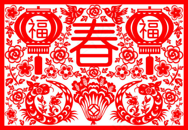 春节红色窗花剪纸矢量素材eps,ai矢量模版下载