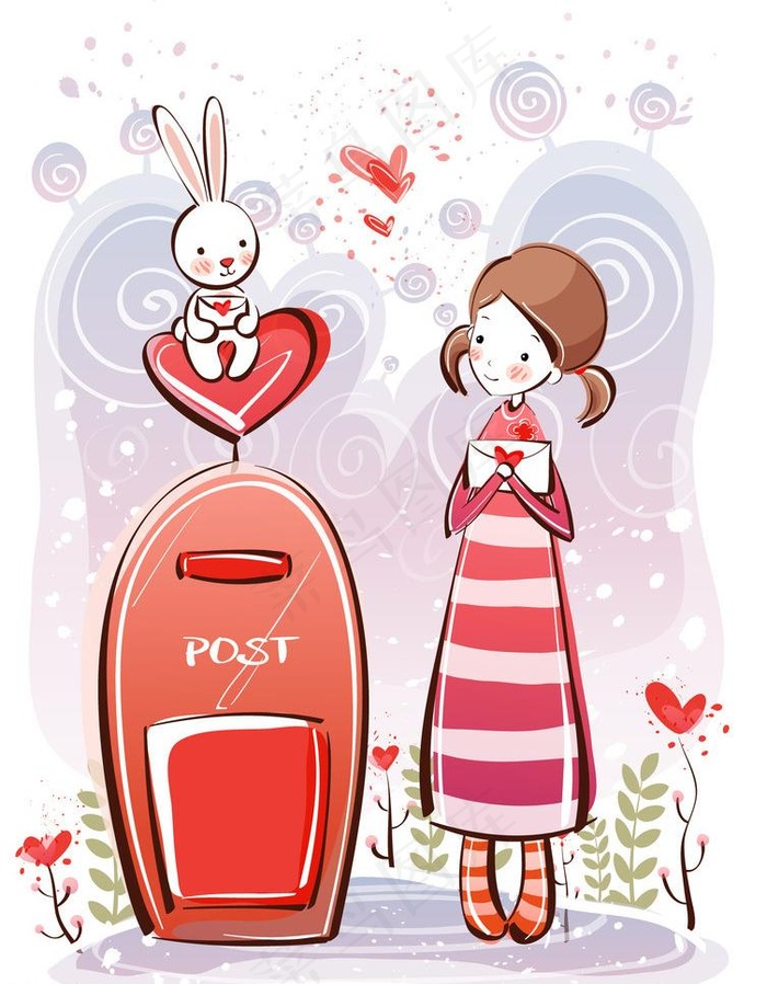 邮筒边拿着信件的女孩图片
