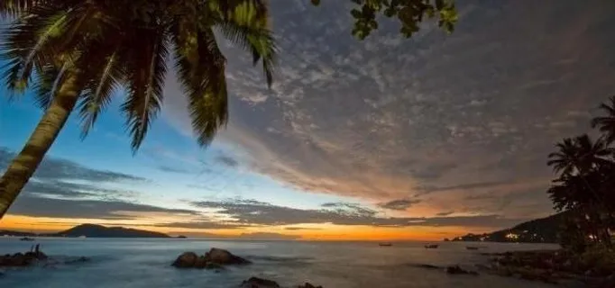 晨曦中的泰国巴东棕榈海滩图片