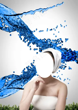 水滴与美容女人psd素材