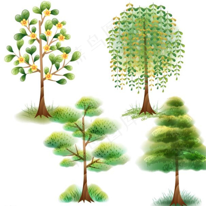 梦幻绿色矢量树图片