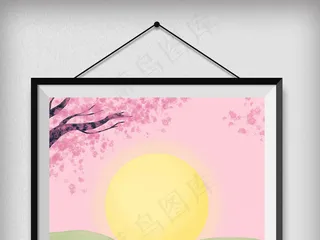 手绘春天踏青旅游插画