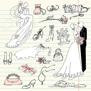 婚礼的可爱迷人的涂鸦