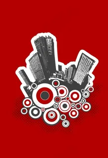 黑白城市与圆形图案矢量素材图片