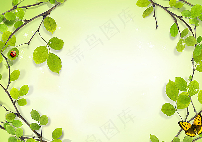树叶 边框 绿色图片(3307X2350(DPI:300))psd模版下载