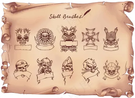 复古的骷髅头图案装饰笔刷