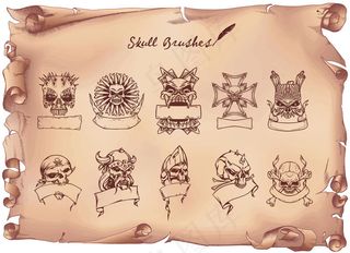复古的骷髅头图案装饰笔刷