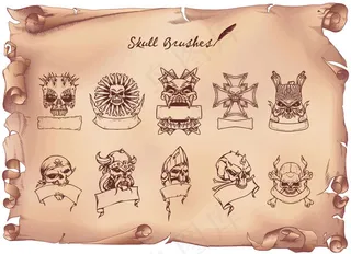 复古的骷髅头图案装饰笔刷