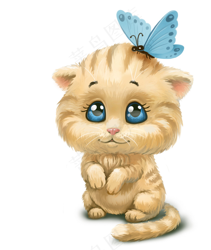 蝴蝶与黄色小猫图片
