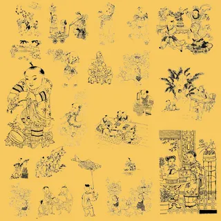 古代孩童生活嬉戏线描PSD素材-1