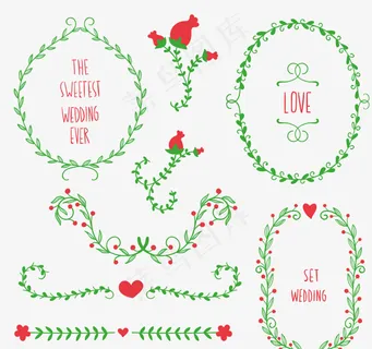 婚礼花边和花环矢量图图片