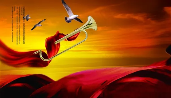 吹响号角节日喜庆红色大气背景板PSD素材