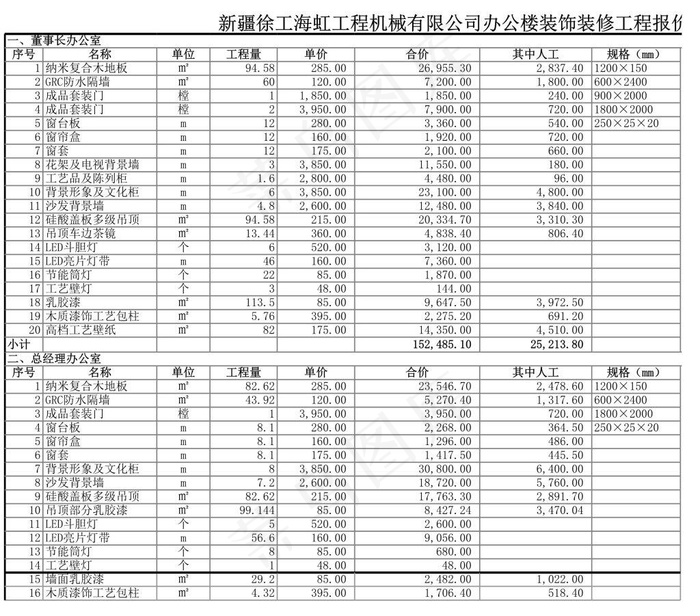 机械厂办公楼装饰装修工程报价表