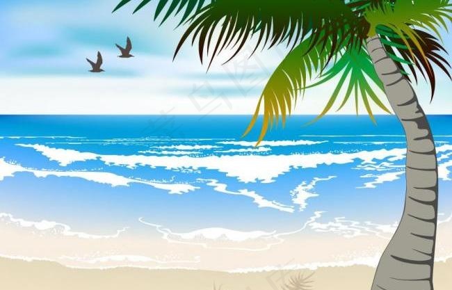 蓝天白云海滩风景图片