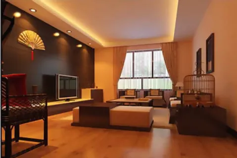 新现代中式客厅室内空间3dmax模...