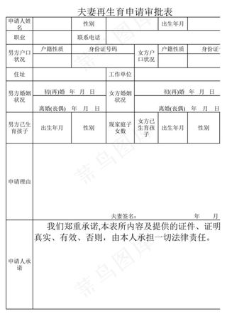 夫妻再生育申请审批表