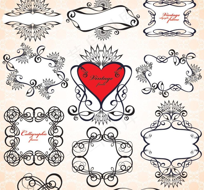 古典花纹欧式花纹边框 爱心红心图片