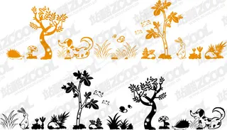 可爱的动物和植物矢量素材