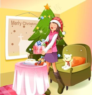 抱着礼物开心笑的女孩图片