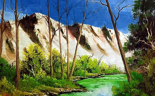 清新唯美山水风景油画