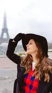 戴着黑色帽子手套的外国美女高清摄影图片 戴着黑色帽子手套的外国美女高清摄影图片