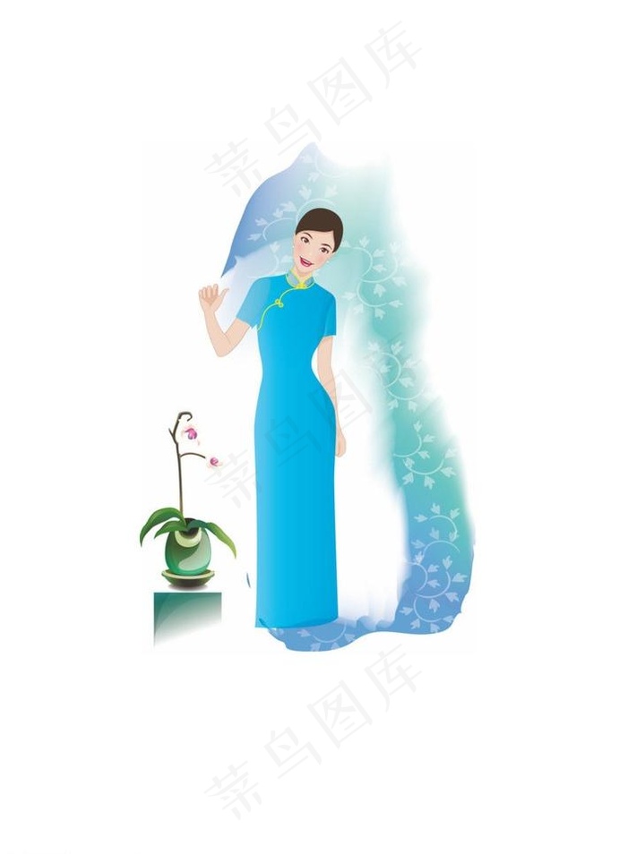 女性与花纹图片ai矢量模版下载