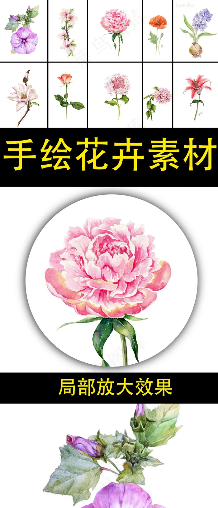 清新日韩手绘花卉绿叶分层素材